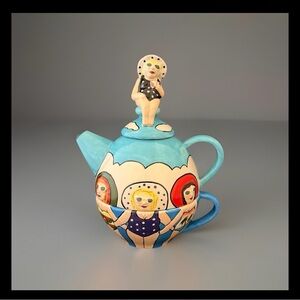 2004 Funseekers Janice Joplin Big Day At The Beach 6448 3 Piece Tea Pot Cup New!
